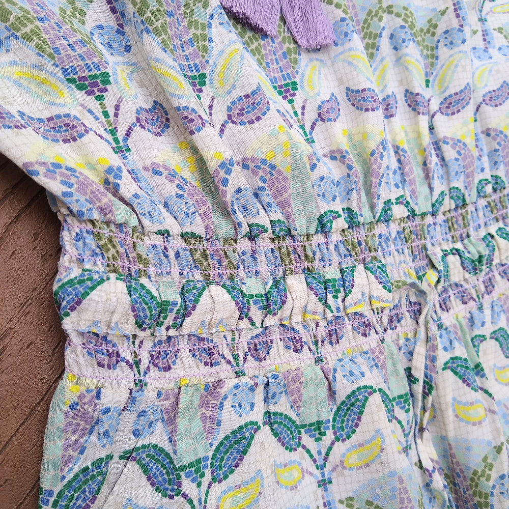 Tory Burch Silk Pastel Mosaic Tassel Tie Romper - Picture 5 of 8